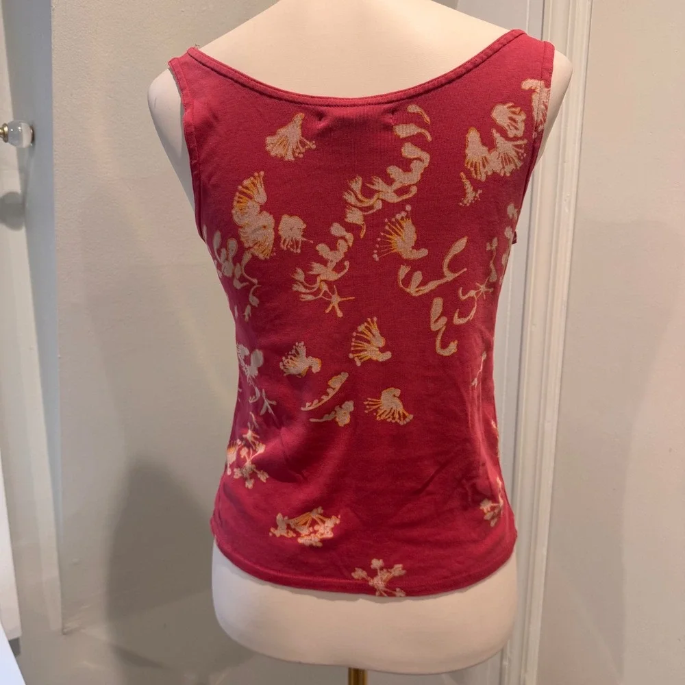 Free People Red Floral Print Scoop Neck Tank Top Vintage Style | Size M